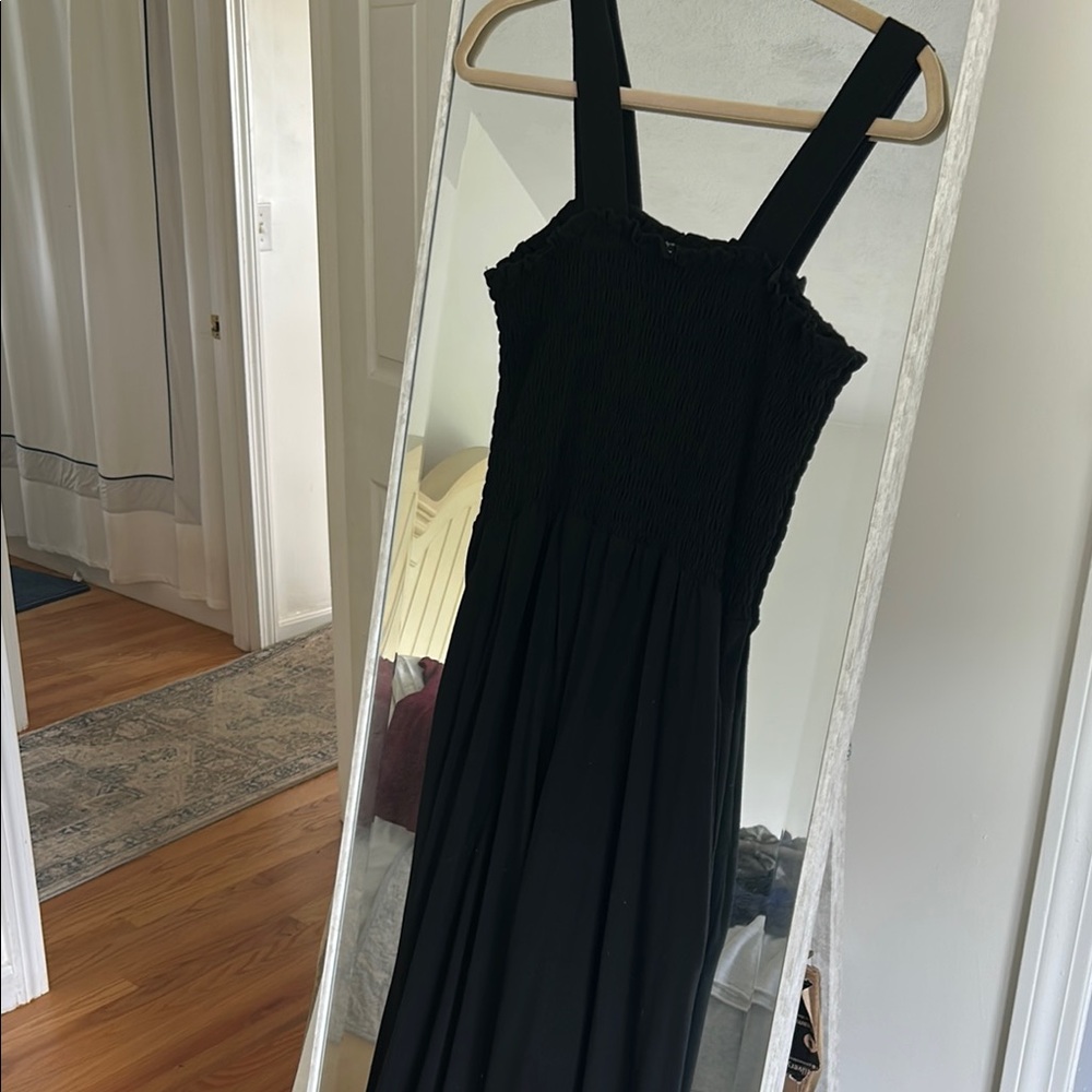 Black Smocked Jumpsuit . Wide Leg